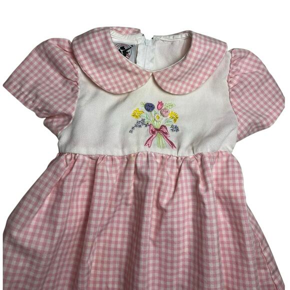 Good Lad Vintage 90s Baby Pink Gingham Floral Embroidered Dress - Picture 3 of 5